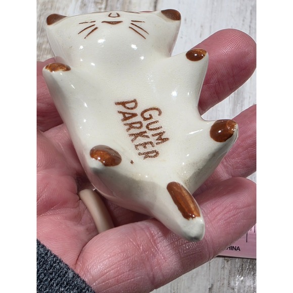 Gum Parker Ceramic Cat Gum Holder Vintage Kitsch Cream Brown Whimsical Figurine - Picture 8 of 8